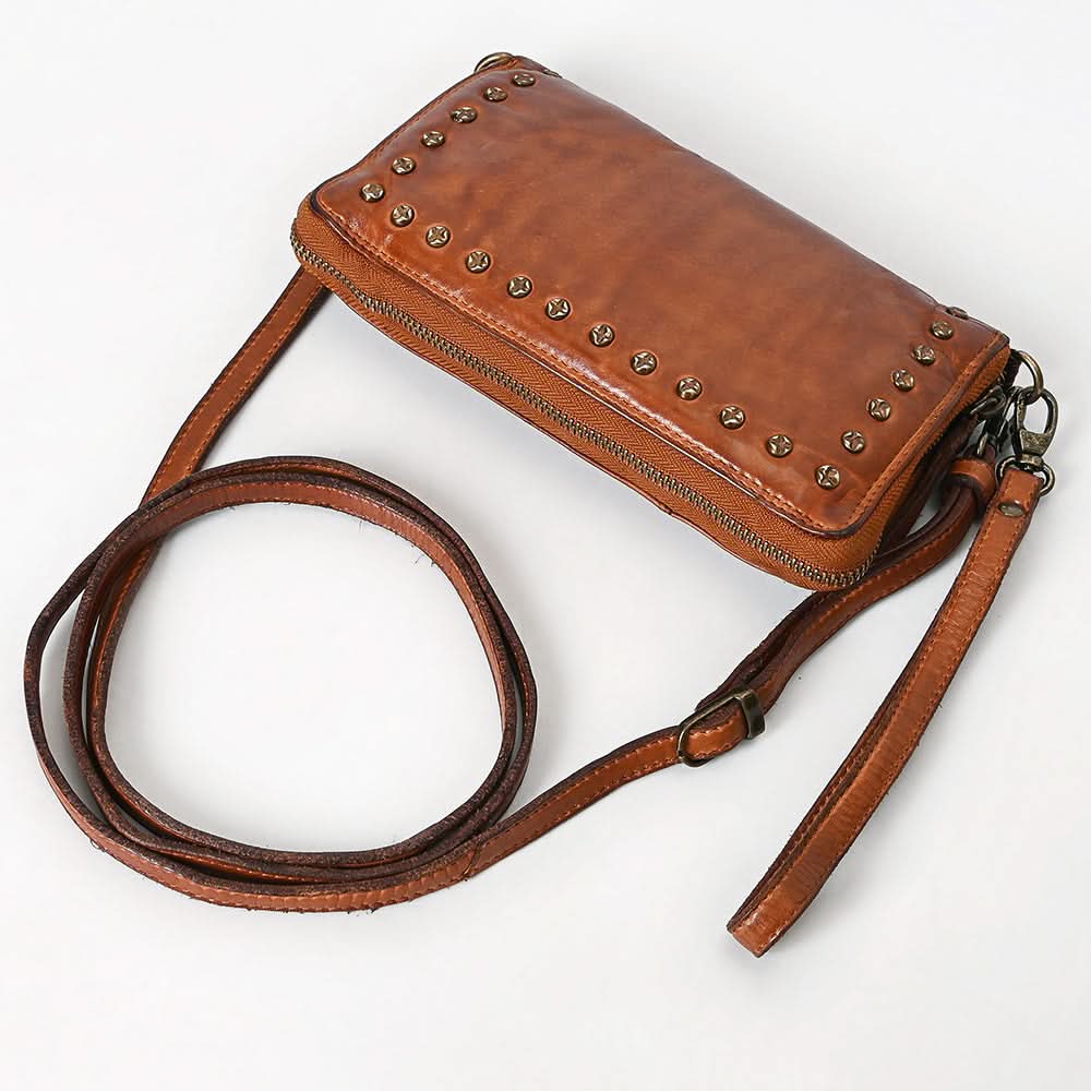 Spaghetti Western Swc195Cg Wallet Vintage Handmade Drum Dyed Genuine European Cowhide Leather Women Bag Western Handbag Purse