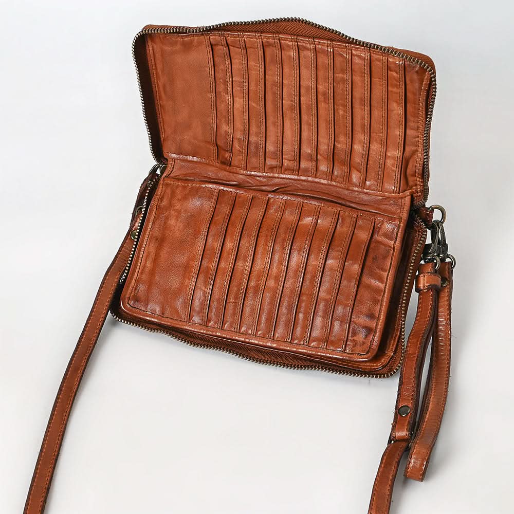 Spaghetti Western Swc195Cg Wallet Vintage Handmade Drum Dyed Genuine European Cowhide Leather Women Bag Western Handbag Purse