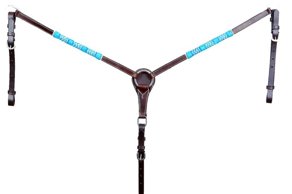BAR H EQUINE Genuine Turquoise Rawhide Horse Western Leather Breast Collar Brown