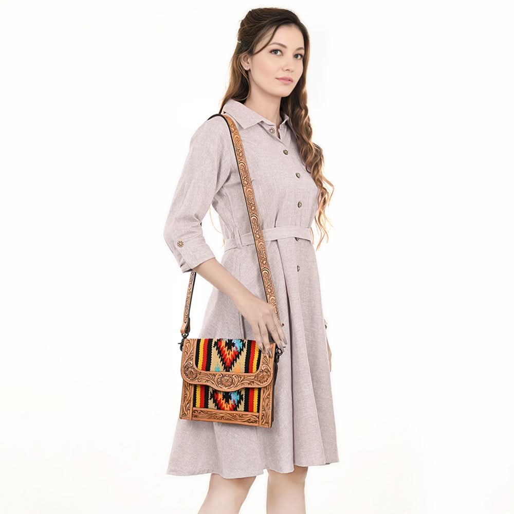 American Darling ADBGZ592B Messenger Hand Tooled Saddle Blanket Genuine Leather women bag western handbag purse