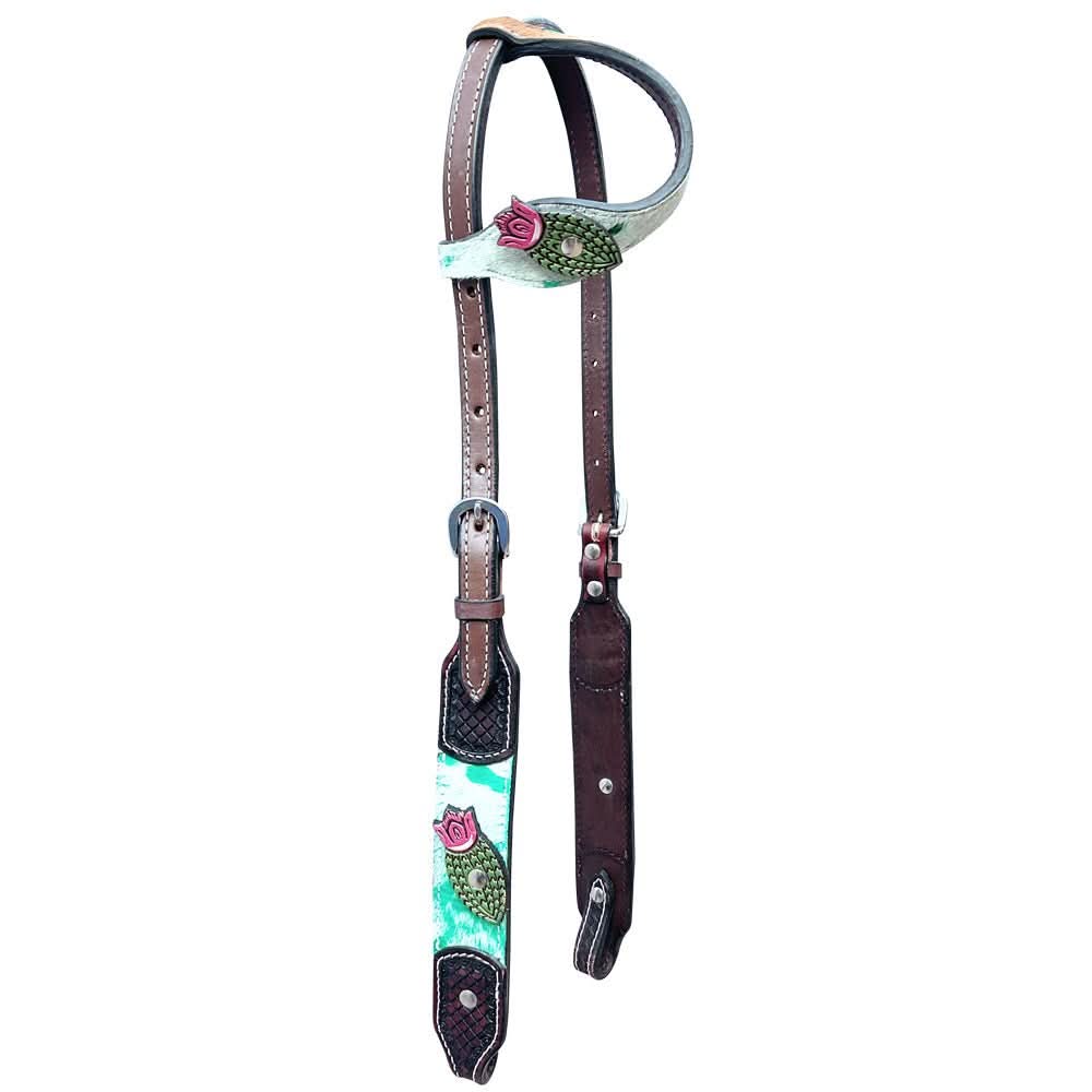 Bar H Equine Premium Hand Tooled Leather Stainless Steel Hardware One Ear Headstall Brown
