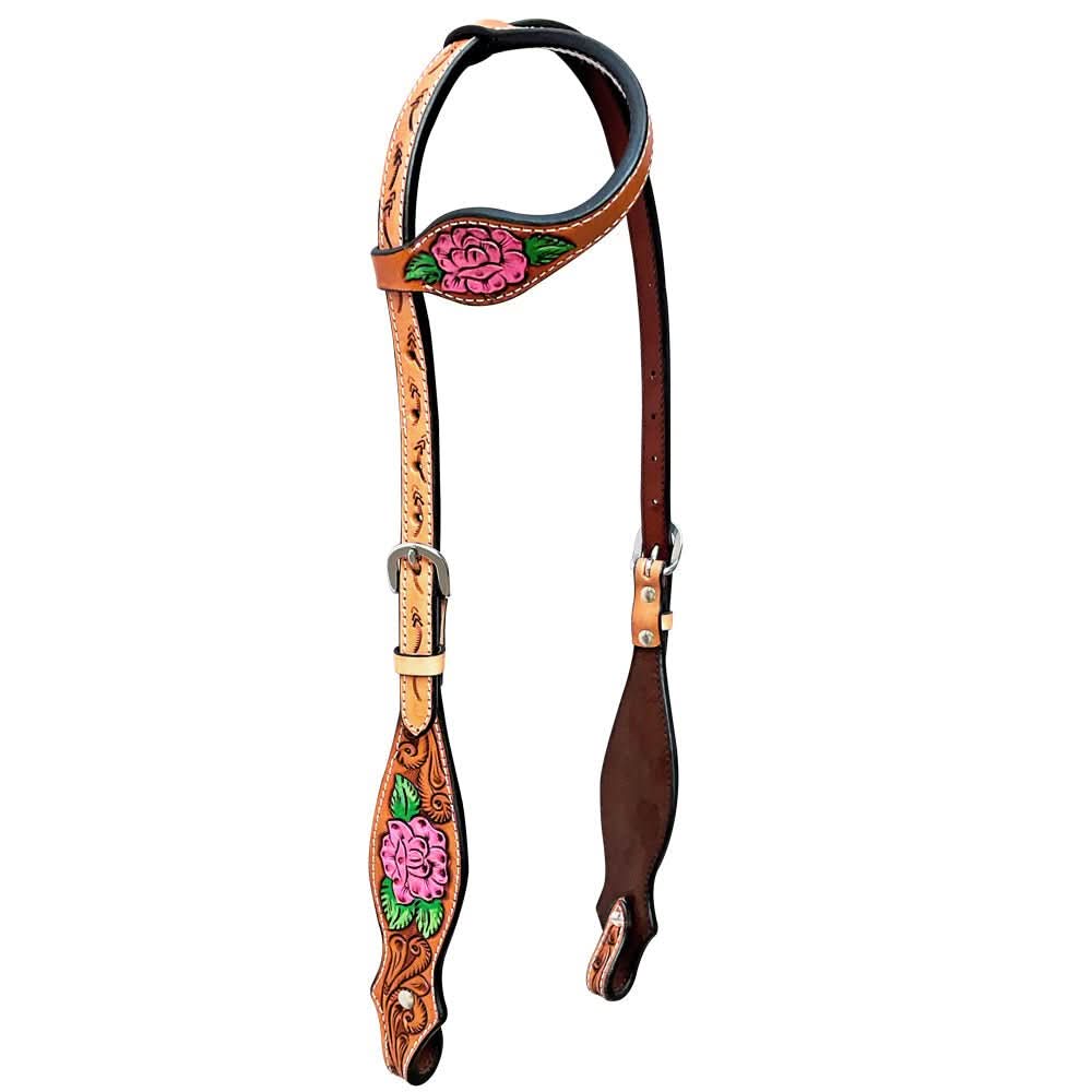 Bar H Equine Belle Unicorn Leather One Ear Headstall Tan