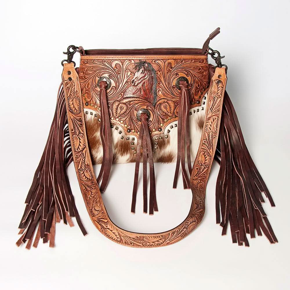 American Darling ADBGZ596 Crossbody Hand Tooled Hair-On Genuine Leather Women Bag Western Handbag Purse