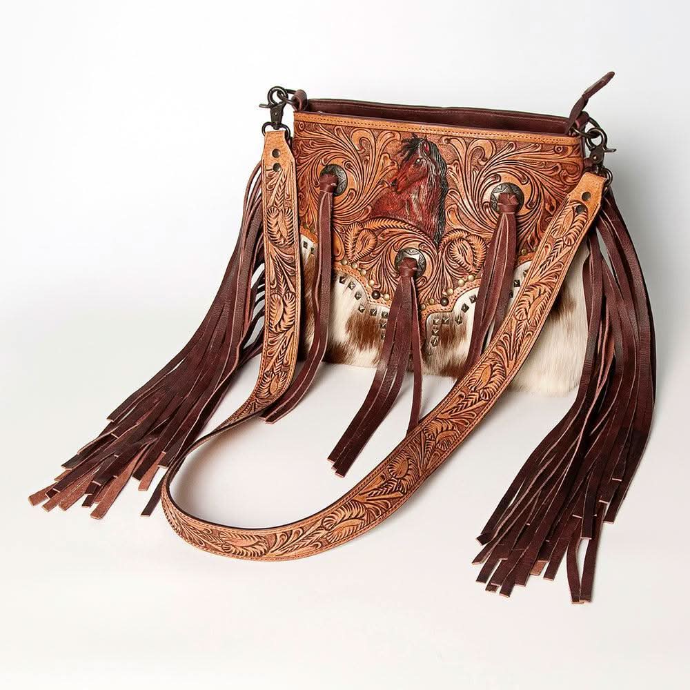 American Darling ADBGZ596 Crossbody Hand Tooled Hair-On Genuine Leather Women Bag Western Handbag Purse