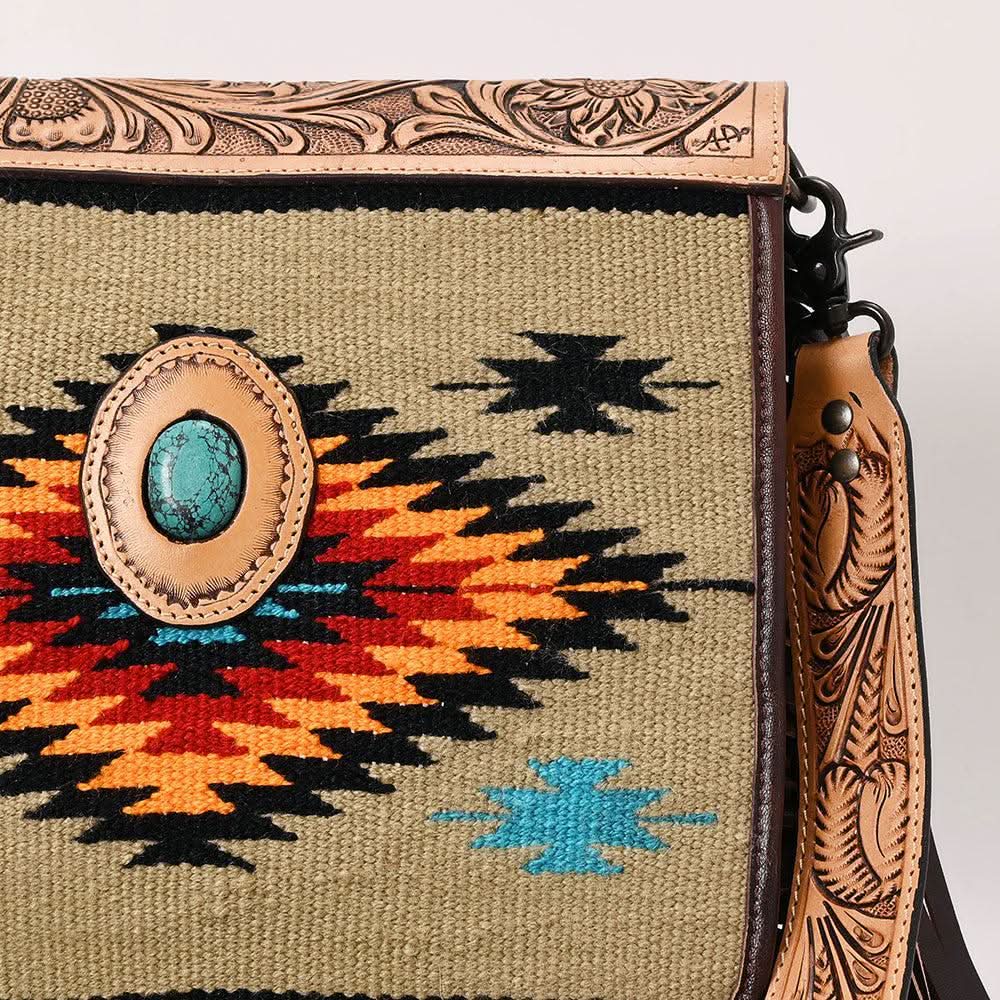 American Darling ADBGZ612 Messenger Saddle Blanket Genuine Leather Women Bag Western Handbag Purse