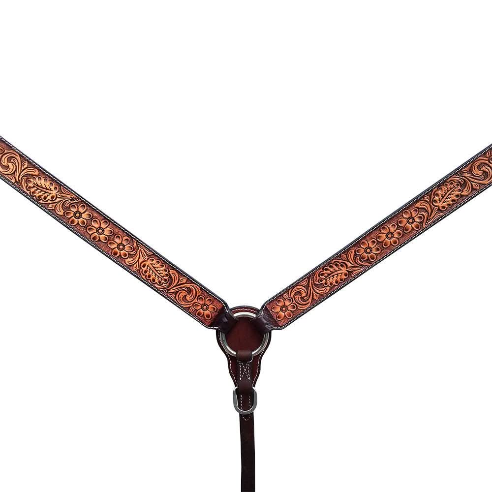 Bar H Equine Genuine Western American Leather Horse Premium Headstall & Breast Collar Set