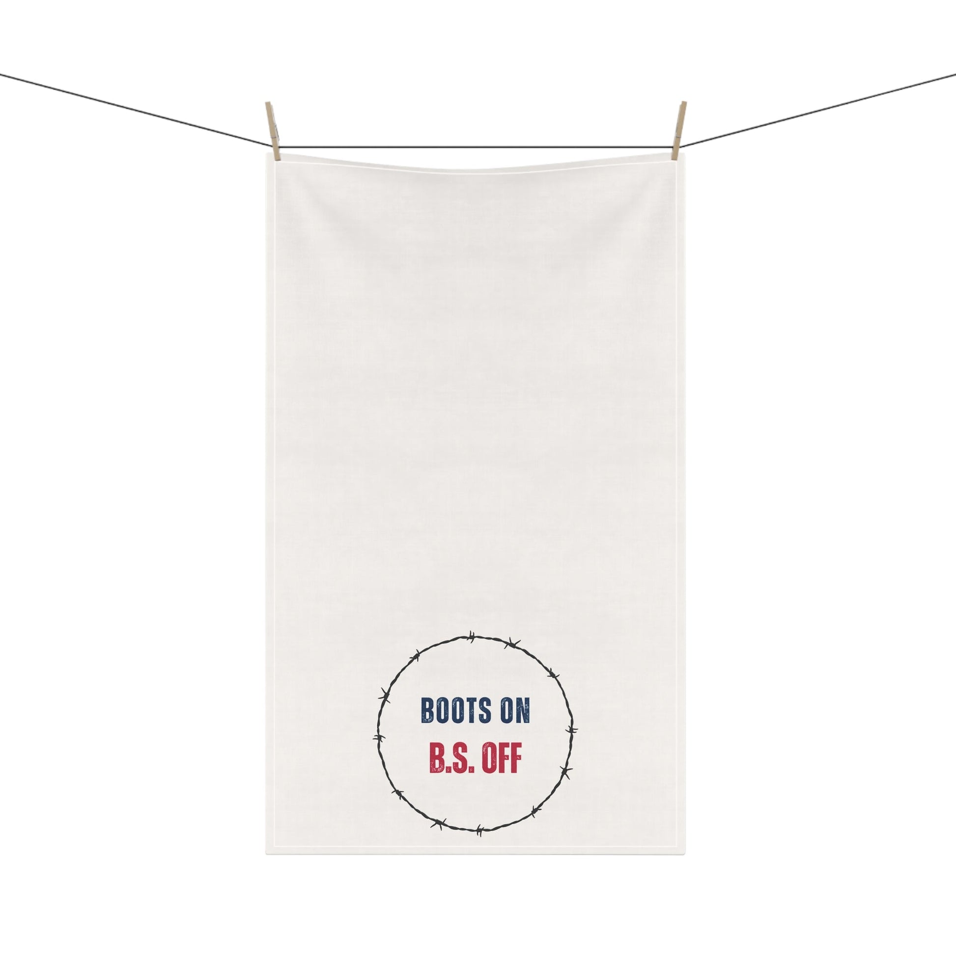 Humorous Barbed Wire Tea Towels, "BOOTS ON B.S. OFF" Funny Kitchen Decor, Gift for Chefs, Cooking Humor, Housewarming Gift, Unique Dish Towels