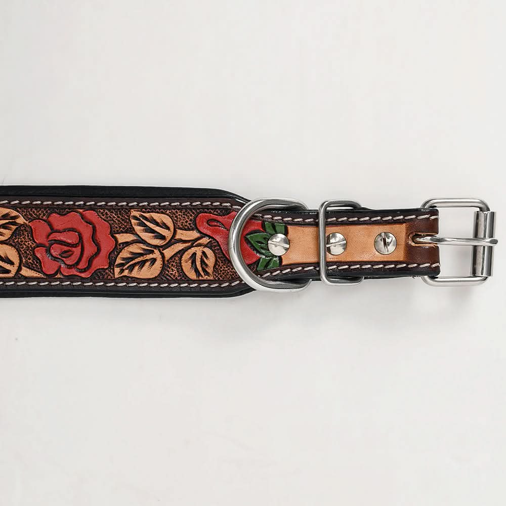 HIlason Genuine Leather Dog Collar Hand Tooled