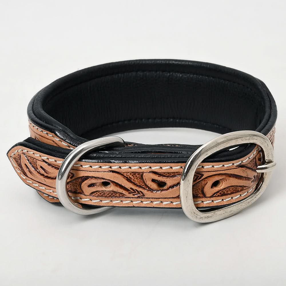 HIlason Genuine Leather Dog Collar Hand Tooled