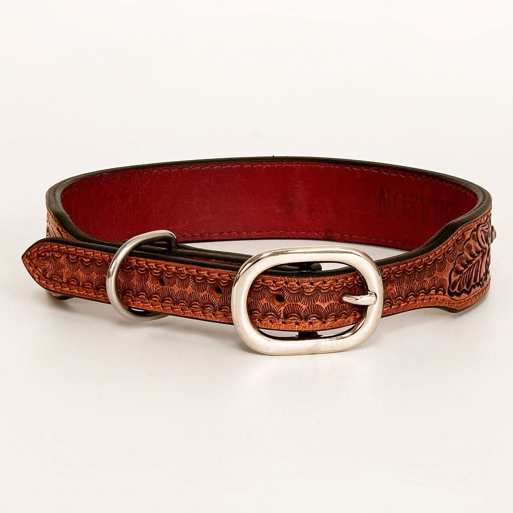 HIlason Genuine Leather Dog Collar Hand Tooled