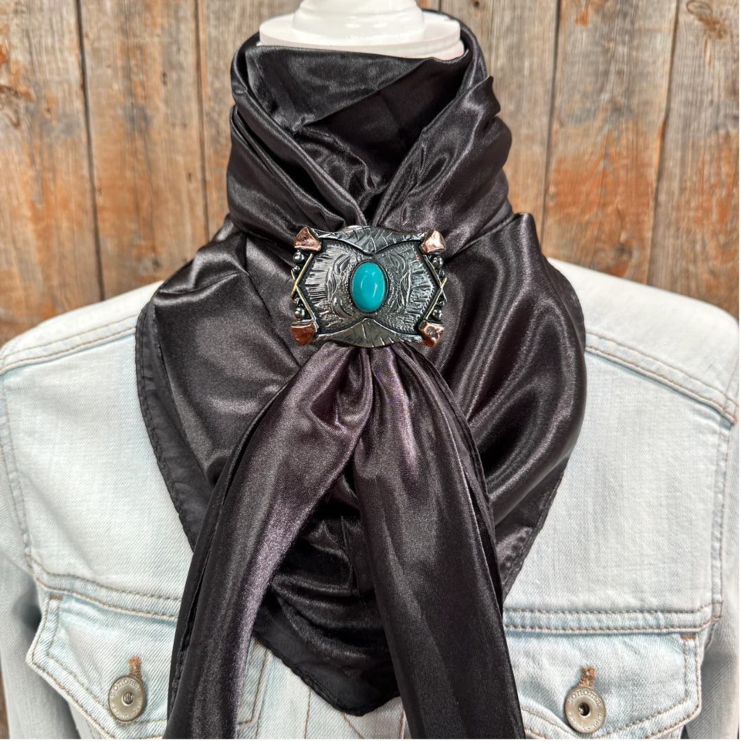 35X35" Solid Black Wild Rag / Scarf WRS4 - Western Concho Wild Rag Slides - Assorted