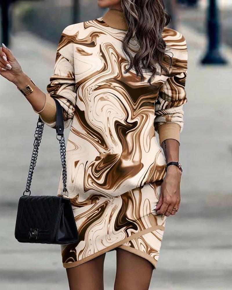Wild West Chic Long-Sleeved High-Neck Irregular Dress for Cowgirls