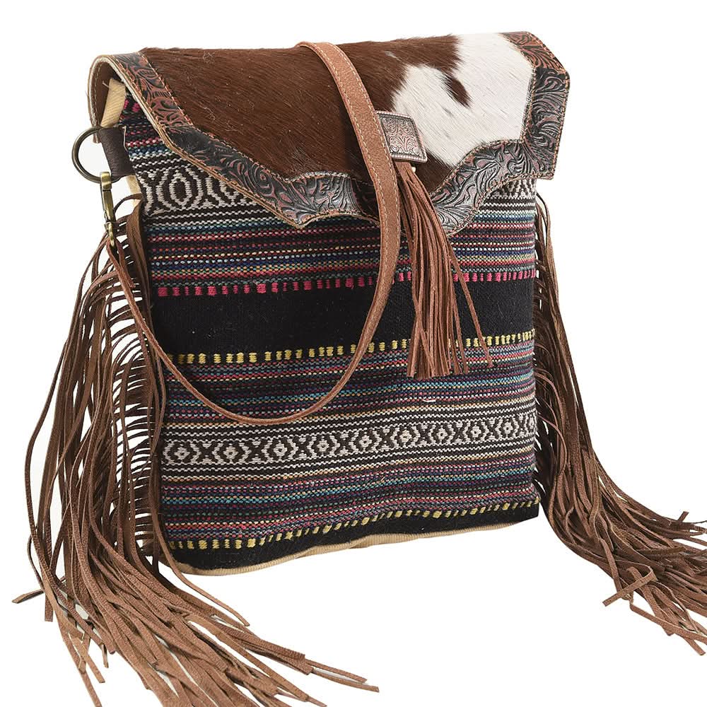 OHLAY KB116 Cross Body Upcycled Wool Upcycled Canvas Embossed Hair-On Genuine Leather women bag western handbag purse