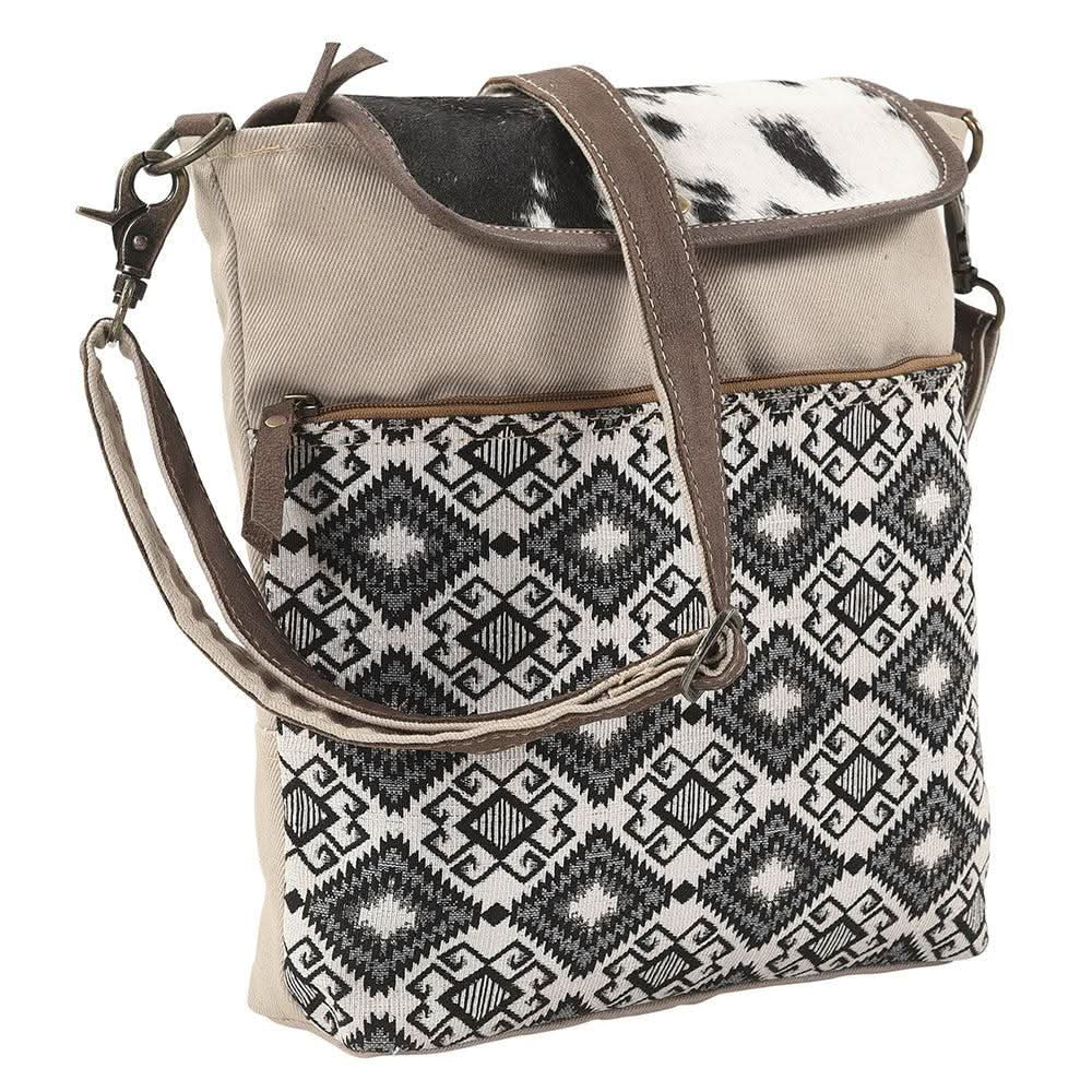 OHLAY KB129 Cross Body Upcycled Canvas Hair-On Genuine Leather women bag western handbag purse