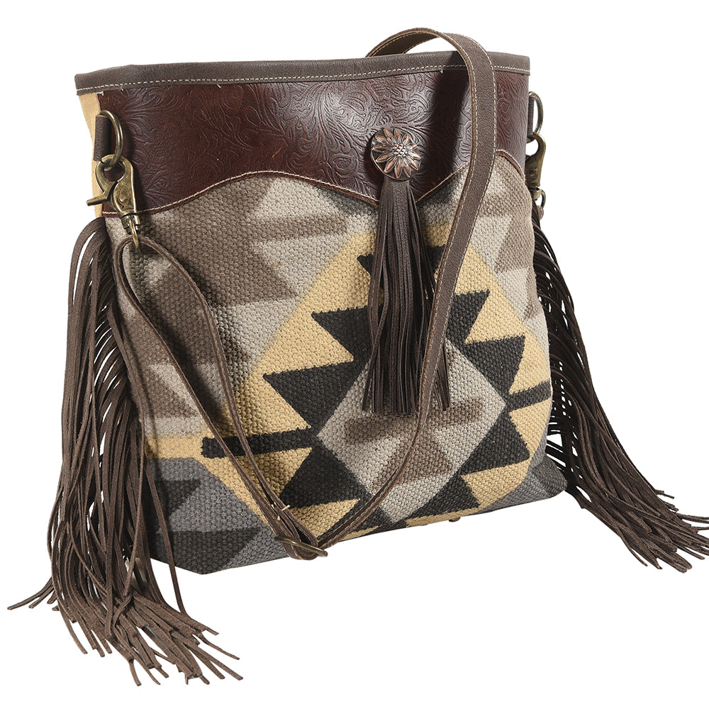 OHLAY KB208 Cross Body Upcycled Wool Upcycled Canvas Embossed Genuine Leather women bag western handbag purse