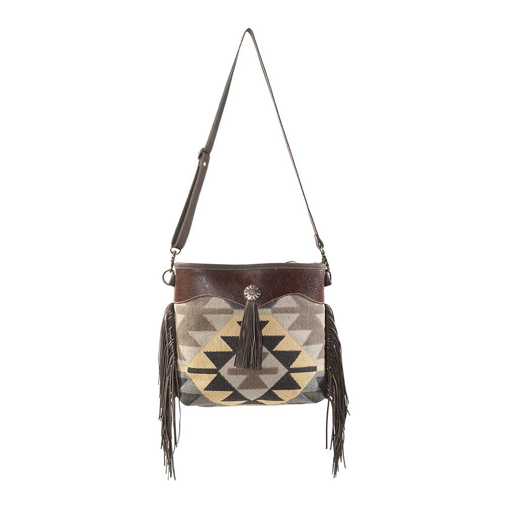 OHLAY KB208 Cross Body Upcycled Wool Upcycled Canvas Embossed Genuine Leather women bag western handbag purse