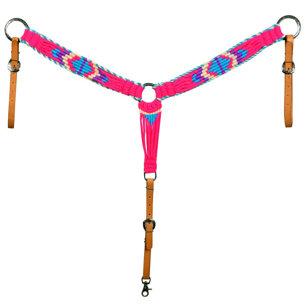 HILASON Western Wool Breast Collar Headstall Set Tack Set Turquoise & Pink