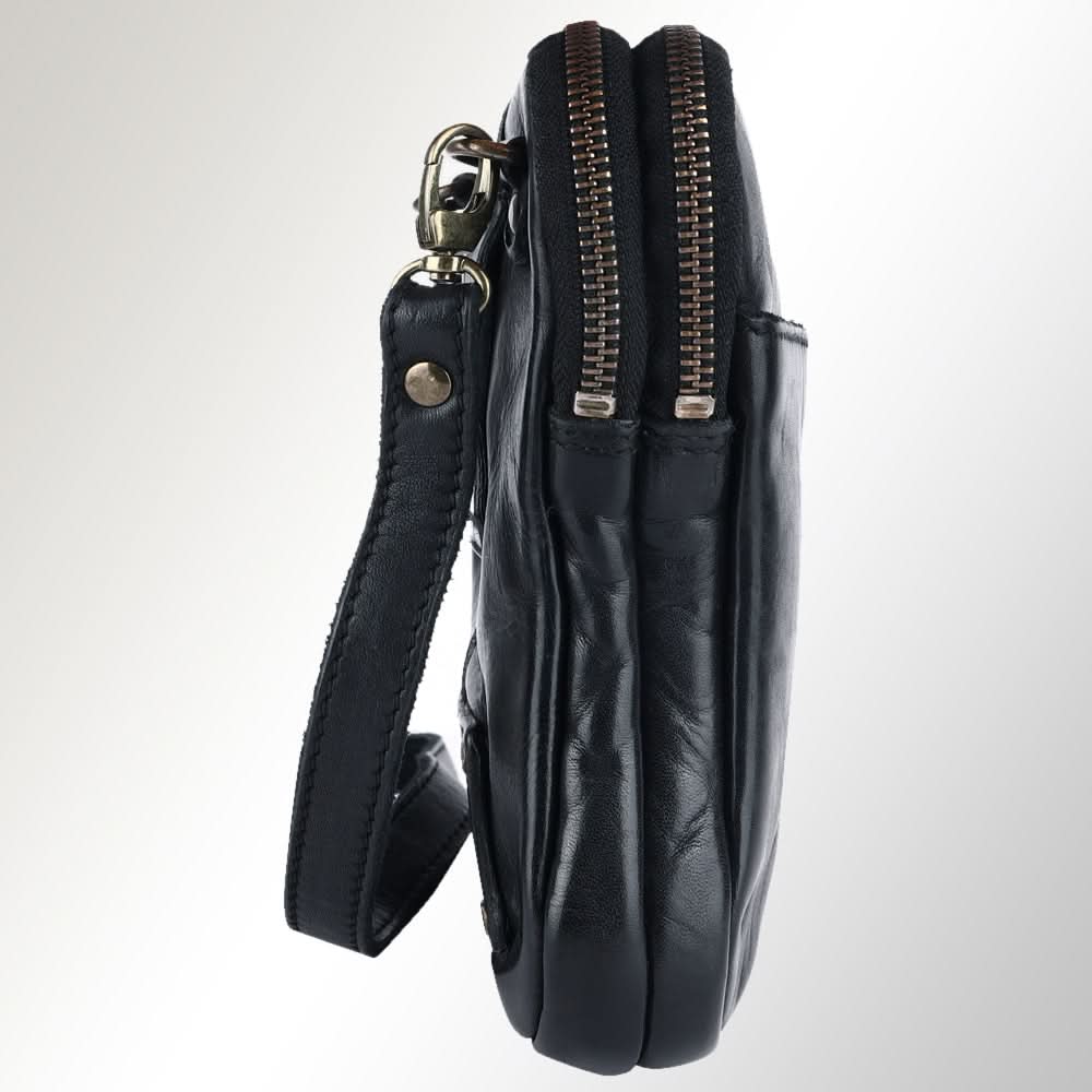 Spaghetti Western Swc205Blk Sling Vintage Handmade Drum Dyed Genuine European Cowhide Leather Women Bag Western Handbag Purse