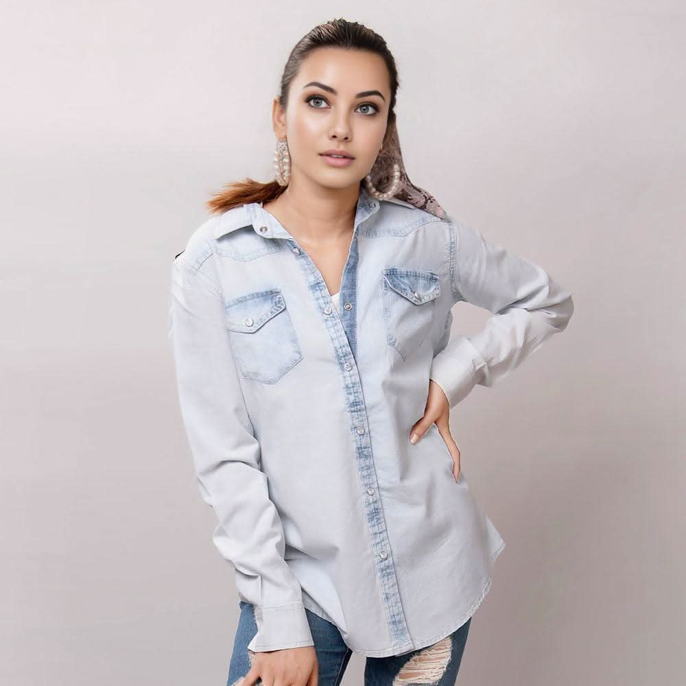 American Darling Leather Hand Tooled Carved Women Denim Shirt Jacket