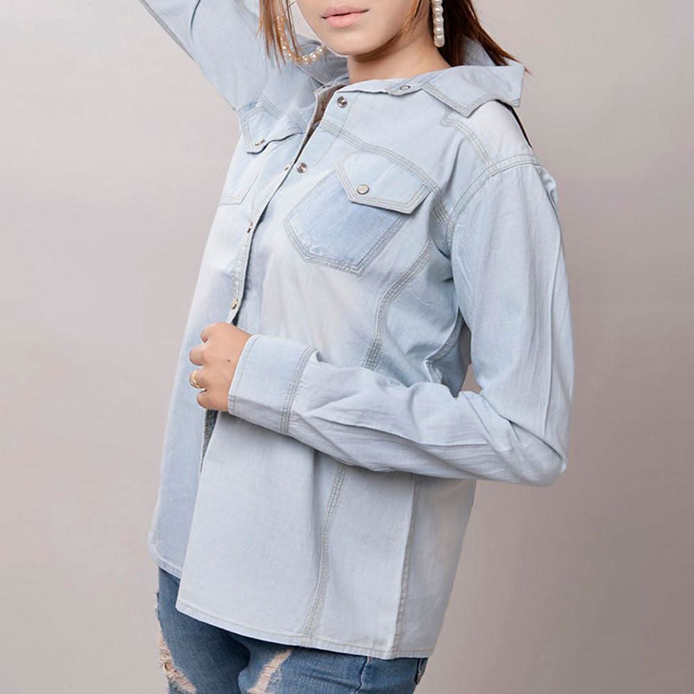 American Darling Leather Hand Tooled Carved Women Denim Shirt Jacket