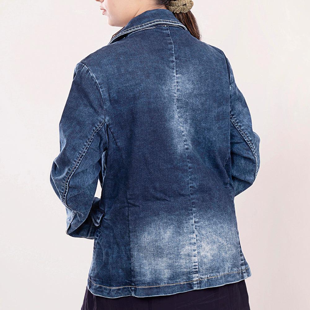 ADBZ017 Genuine leather Hand tooled hand carved Women 100% cotton Denim Blazer dress jacket ladies Girl