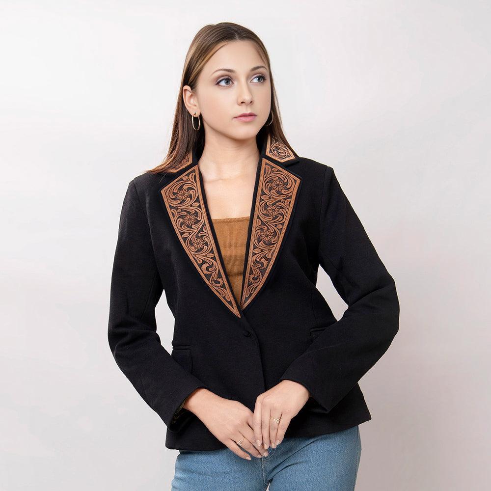 ADBZ012 Genuine leather Hand tooled hand carved Women Blazer dress jacket ladies Girl