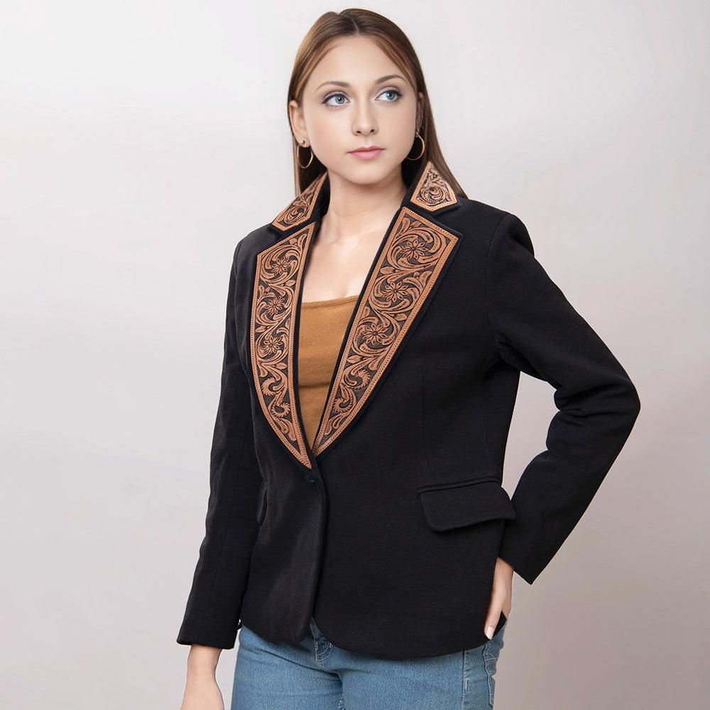 ADBZ012 Genuine leather Hand tooled hand carved Women Blazer dress jacket ladies Girl