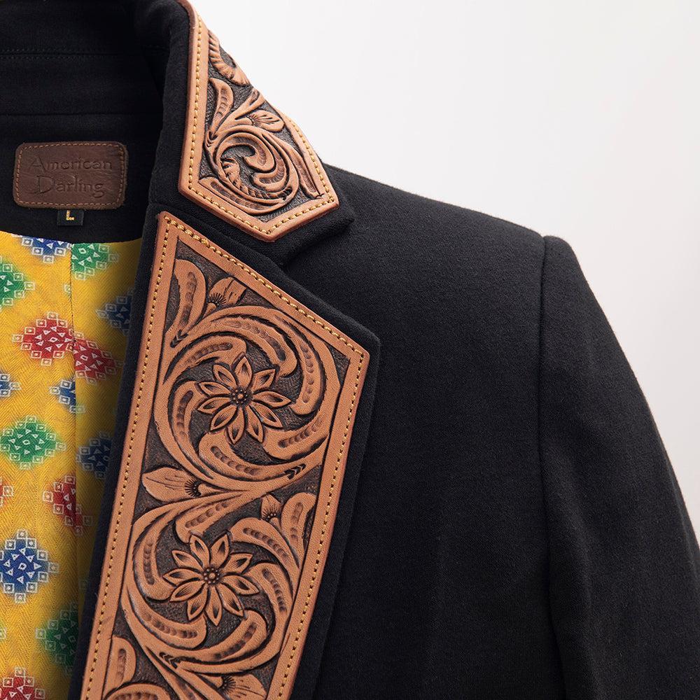 ADBZ012 Genuine leather Hand tooled hand carved Women Blazer dress jacket ladies Girl