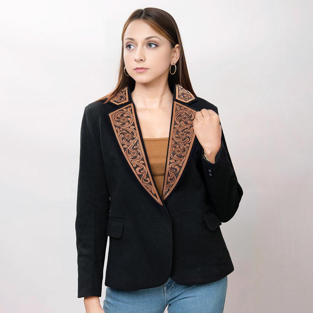 ADBZ012 Genuine leather Hand tooled hand carved Women Blazer dress jacket ladies Girl