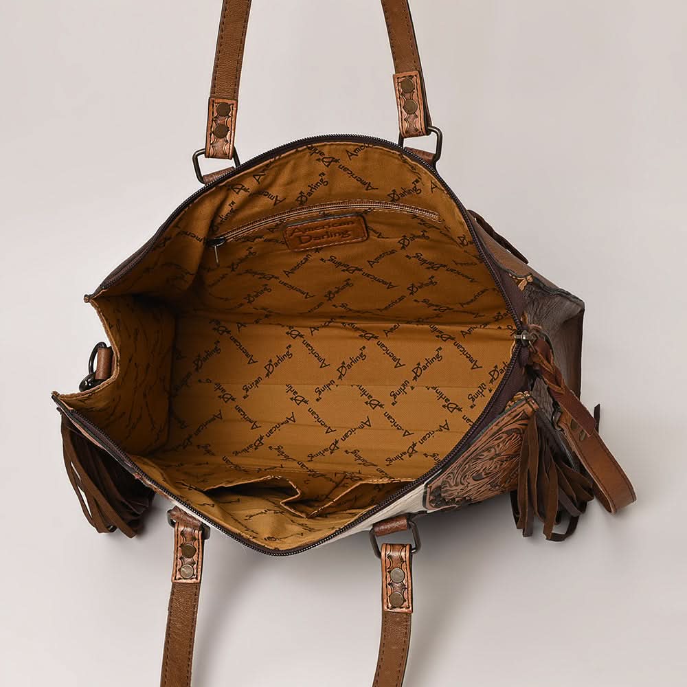 American Darling ADBG930 Tote Hand Tooled Hair-On Genuine Leather Women Bag Western Handbag Purse