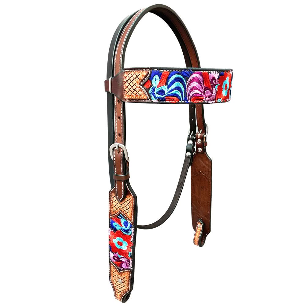 Bar H Equine Western Leather Horse Headstall & Breast Collar Brown
