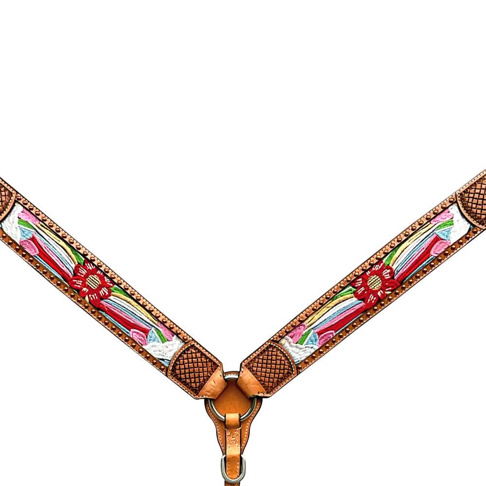 Bar H Equine Western Leather Horse Headstall & Breast Collar Tan