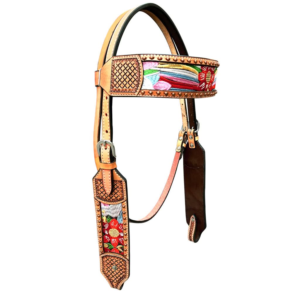 Bar H Equine Western Leather Horse Headstall & Breast Collar Tan