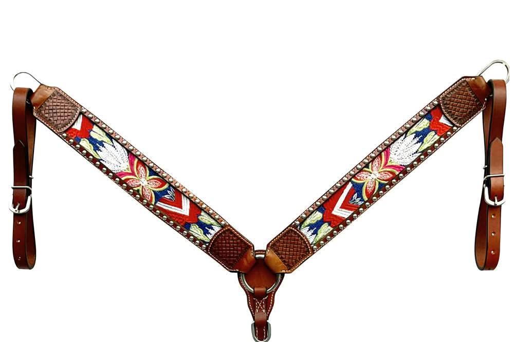 Bar H Equine Western Leather Horse Headstall & Breast Collar Brown