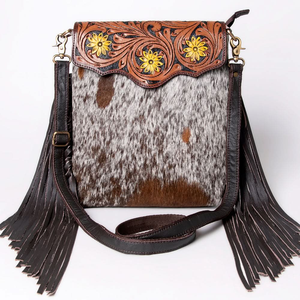 OHLAY MESSENGER Hand Tooled Hair-on Genuine Leather women bag western handbag purse