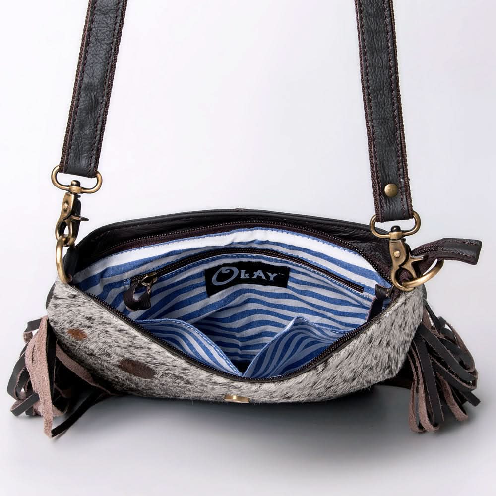 OHLAY MESSENGER Hand Tooled Hair-on Genuine Leather women bag western handbag purse