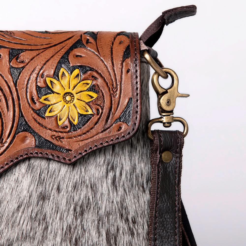 OHLAY MESSENGER Hand Tooled Hair-on Genuine Leather women bag western handbag purse