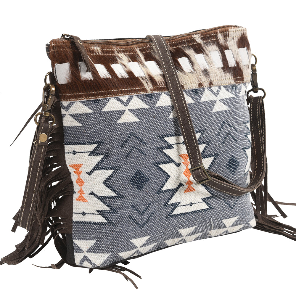 OHLAY KB350 Cross Body Upcycled Canvas Hair-On Genuine Leather women bag western handbag purse