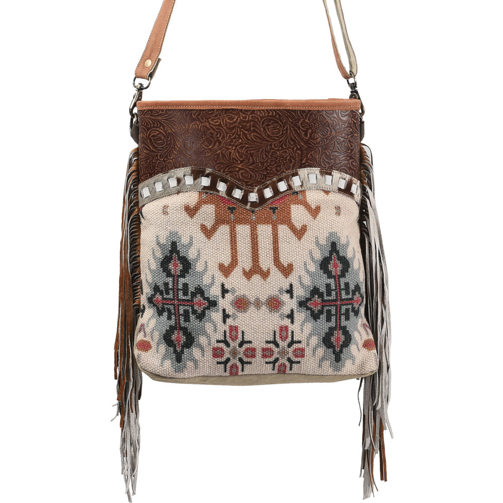 OHLAY MESSENGER Upcycled Wool Upcycled Canvas Embossed Hair-on Genuine Leather women bag western handbag purse