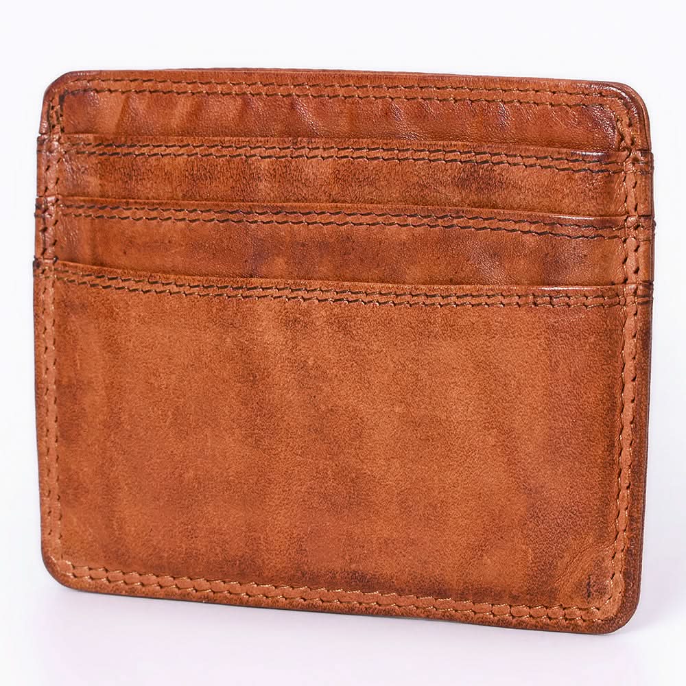 Spaghetti Western Swc451Cg Card-Holder Vintage Handmade Drum Dyed Genuine European Cowhide Leather Women Bag Western Handbag Purse