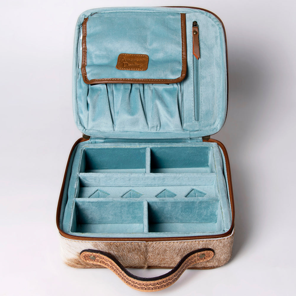 American Darling Jewelry Case Hand Tooled Hair-On Genuine Leather Women Bag Western Handbag Purse