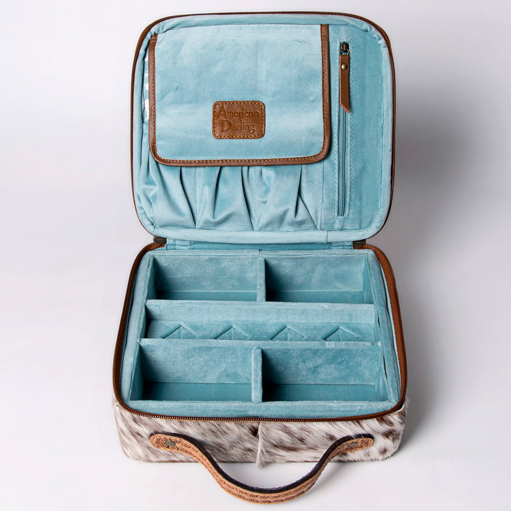 American Darling Jewelry Case Hand Tooled Hair-On Genuine Leather Women Bag Western Handbag Purse