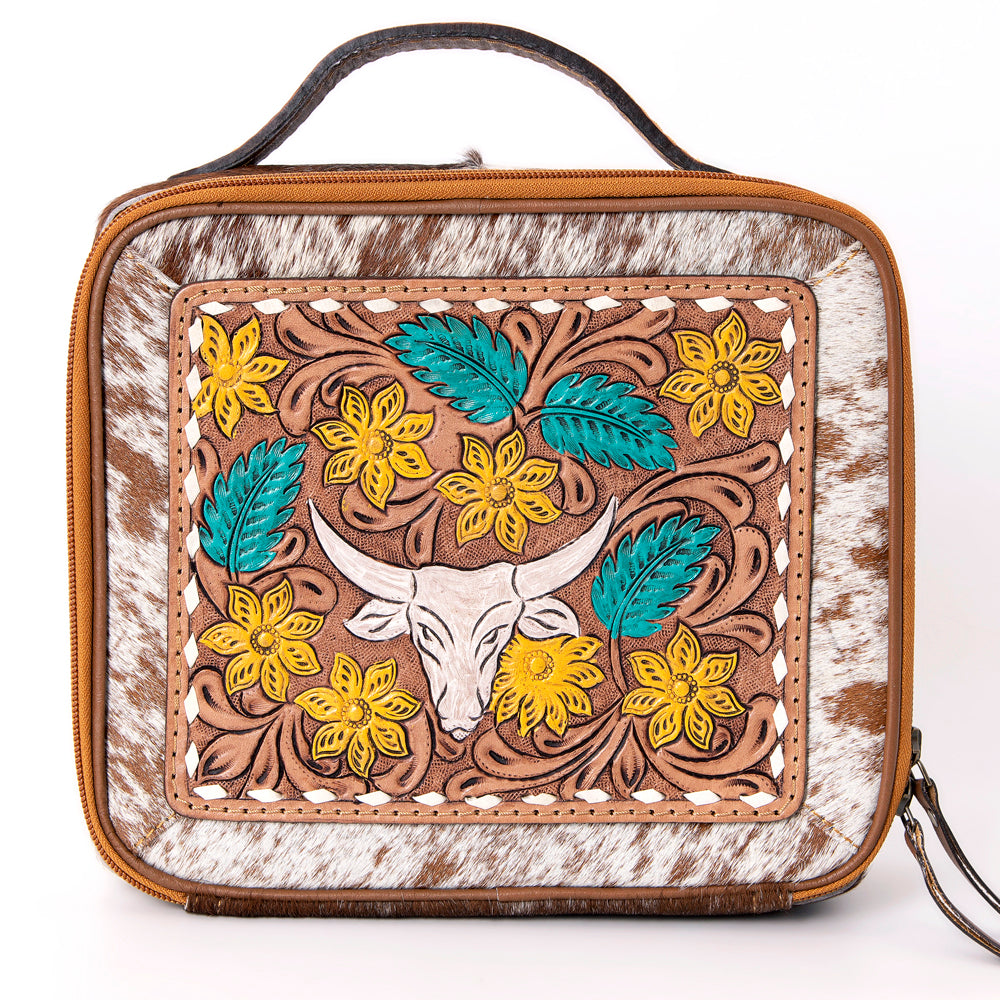 American Darling Jewelry Case Hand Tooled Hair-On Genuine Leather Women Bag Western Handbag Purse
