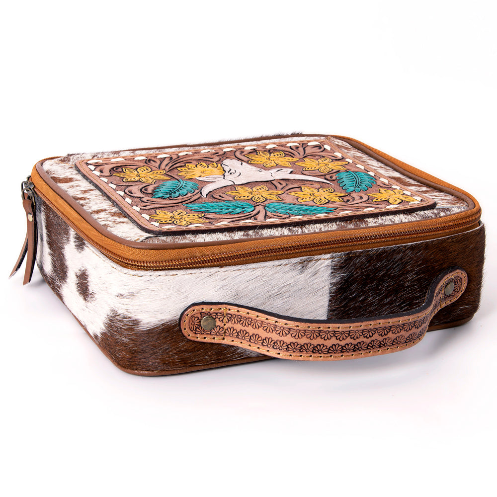 American Darling Jewelry Case Hand Tooled Hair-On Genuine Leather Women Bag Western Handbag Purse
