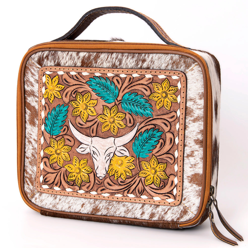 American Darling Jewelry Case Hand Tooled Hair-On Genuine Leather Women Bag Western Handbag Purse