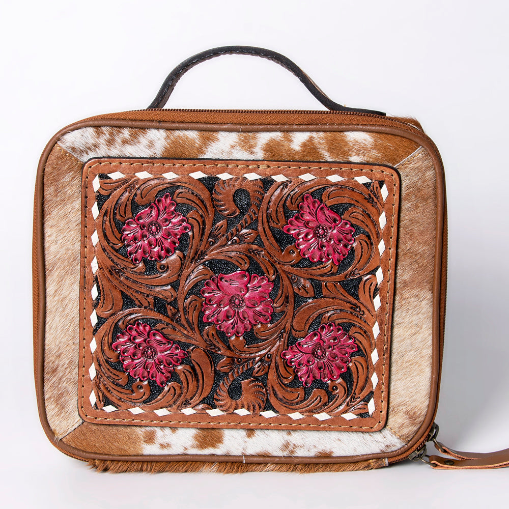 American Darling Jewelry Case Hand Tooled Hair-On Genuine Leather Women Bag Western Handbag Purse