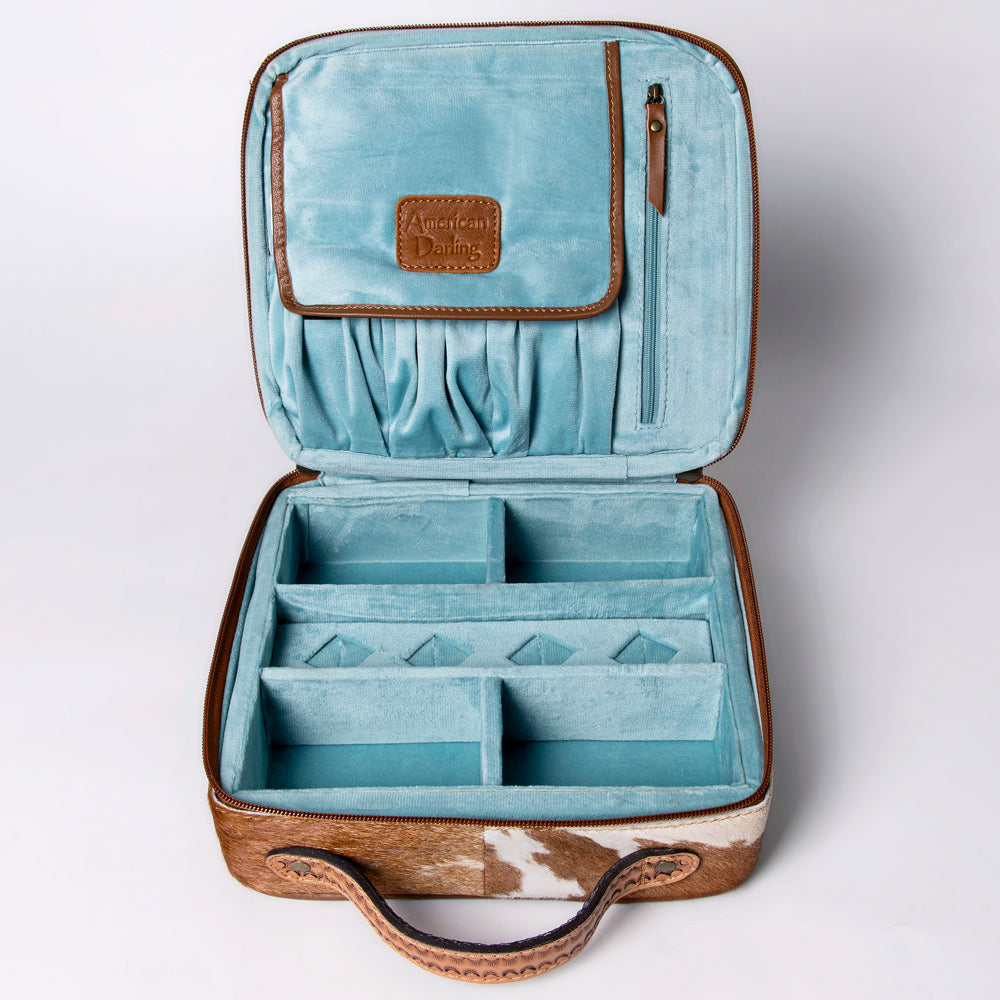 American Darling Jewelry Case Hand Tooled Hair-On Genuine Leather Women Bag Western Handbag Purse