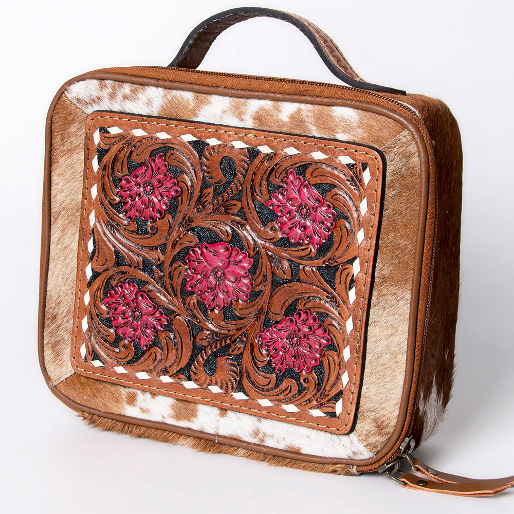 American Darling Jewelry Case Hand Tooled Hair-On Genuine Leather Women Bag Western Handbag Purse