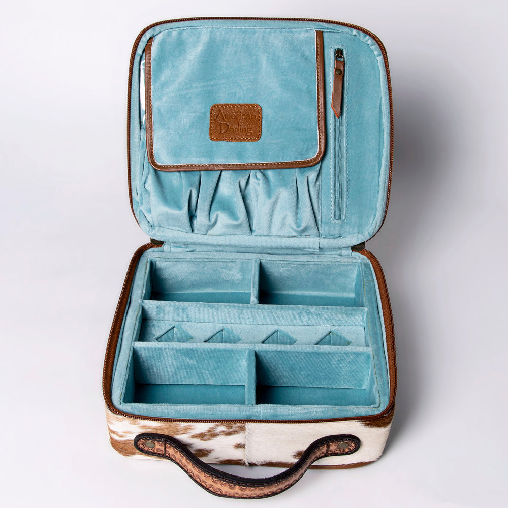 American Darling Jewelry Case Hand Tooled Hair-On Genuine Leather Women Bag Western Handbag Purse