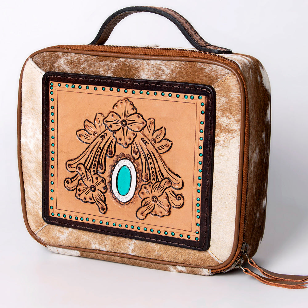 American Darling Jewelry Case Hand Tooled Hair-On Genuine Leather Women Bag Western Handbag Purse